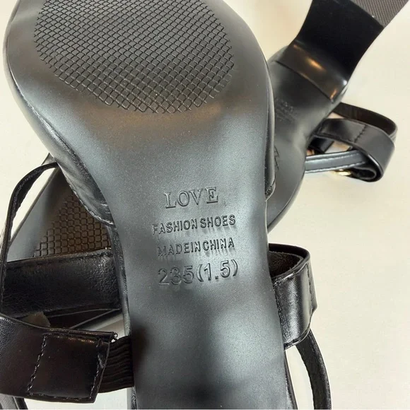 Black Pointed Toe Slingback Pumps High Block Heel | US Size 5.5 / 6 - Picture 13 of 13